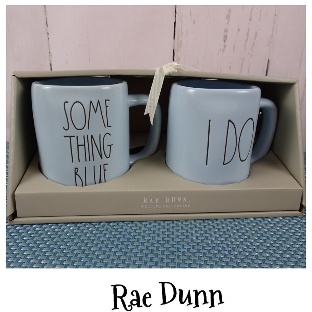 New Rae Dunn Something Blue I Do Set of 2 Mugs Wedding